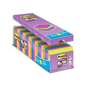 Bloc de notas adhesiva quita y pon post-it super sticky 76x76 mm 90 hojas colores surtidos pack de 21 + 3