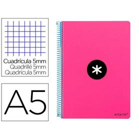 Cuaderno espiral liderpapel a5 antartik tapa dura 80h 100 g cuadro 5mm con margen color rosa fluor