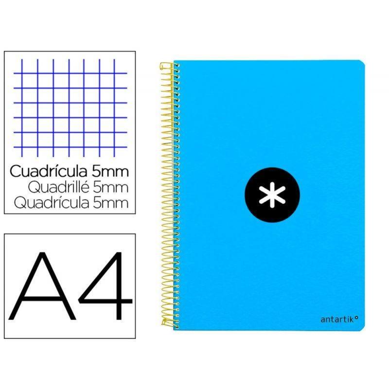 Cuaderno espiral liderpapel a4 micro antartik tapa dura 80h 100 gr cuadro 5mm sin bandas 4 taladros color azul