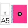Cuaderno espiral liderpapel a5 micro antartik tapa forrada 120h 100 gr liso con bandas 6 taladros color rosa fluor - KD55