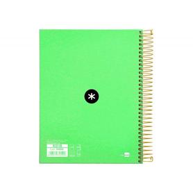Cuaderno espiral liderpapel a5 micro antartik tapa forrada 120h 100 gr horizontal 5 bandas 6 taladros color verde fluouo