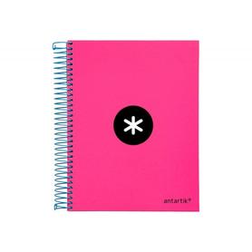 Cuaderno espiral liderpapel a5 micro antartik tapa forrada 120h 100 gr horizontal 5 bandas 6 taladros color rosa
