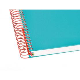 Cuaderno espiral liderpapel a5 micro antartik tapa forrada 120h 100 gr horizontal 5 bandas 6 taladros color turquesa
