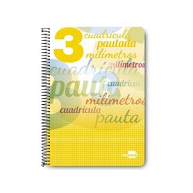 Cuaderno espiral liderpapel folio pautaguia tapa blanda 80h 75 gr cuadro pautado 3mm con margen colores surtidos