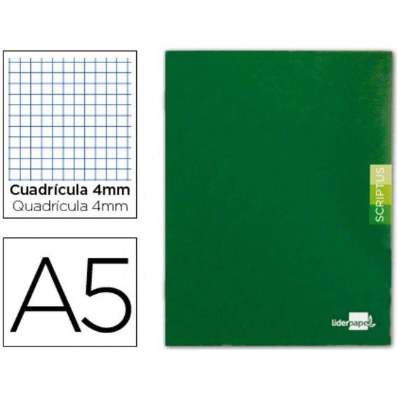 Libreta liderpapel scriptus a5 48 hojas 90g/m2 cuadro 4mm con margen color verde