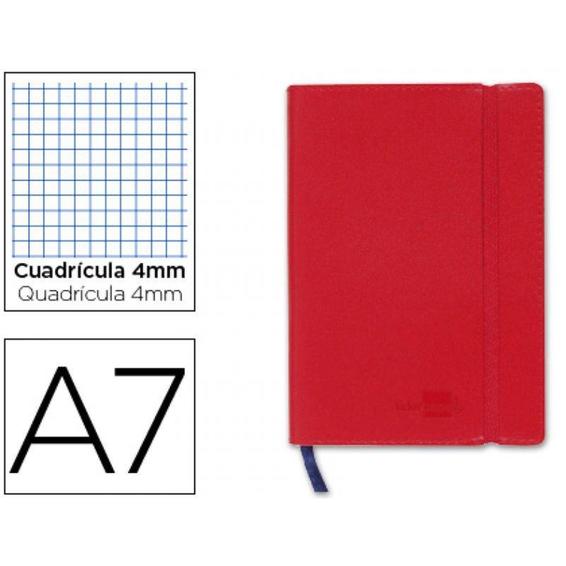 Libreta liderpapel simil piel a7 120 hojas 70g/m2 cuadro 4mm sin margen rojo