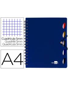 Cuaderno espiral liderpapel a4 micro executive tapa plastico 100h 80 gr cuadro 5mm 5 separadores con gomilla azul