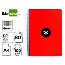 Cuaderno espiral liderpapel a4 antartik tapa dura 80h 100gr cuadro 4mm con margen color rojo