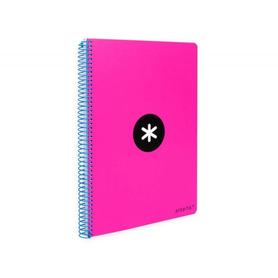 Cuaderno espiral liderpapel a4 antartik tapa dura 80h 100gr cuadro 4mm con margen color rosa fluor