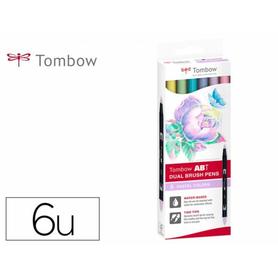 165197 - Rotulador tombow acuarelable doble punta fina/pincel colores pastel caja de 6 unidades colores surtidos
