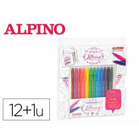 AR001052 - Set de dibujo alpino iniciacion al lettering 12 rotuladores punta fina y punta pincel colores surtidos