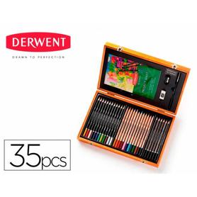 2300147 - Estuche de pintura derwent academy madera lapices de colores 35 piezas