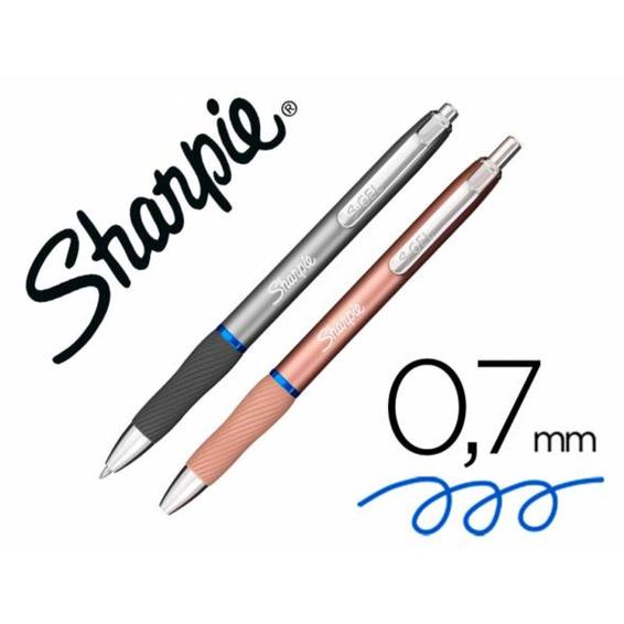 2162642 - Boligrafo sharpie metal premium retractil tinta gel azul 0,7 mm color gris acero y oro rosa