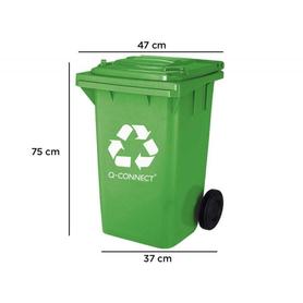 Papelera contenedor q-connect plastico verde para envases de vidrio 100l con tapa y ruedas 750x470x370 mm