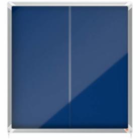 Vitrina de interior Nobo para 12 hojas A4 con superficie de tela azul y puerta deslizante - 1902566