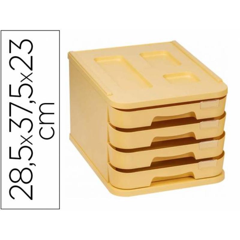 1000M-35 - Fichero cajones de sobremesa faibo plastico 100% reciclable 4 cajones amarillo pastel 28,5x37,5x23 cm