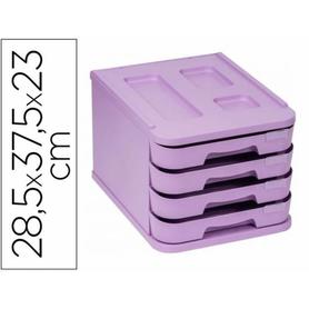 1000M-36 - Fichero cajones de sobremesa faibo plastico 100% reciclable 4 cajones violeta pastel 28,5x37,5x23 cm