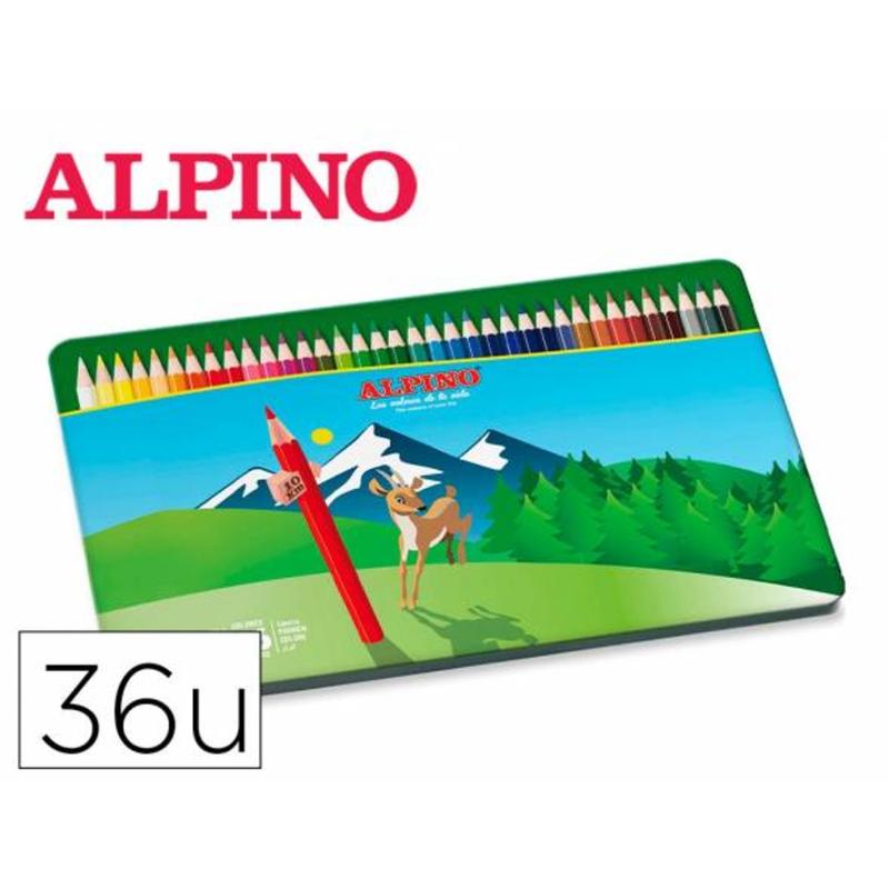 AL010760 - Lapices de colores alpino caja metalica de 36 unidades colores surtidos