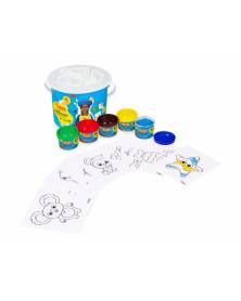 14FP - Pintura a dedos jovi bucket super kit 5 botes 35 ml + 20 plantillas