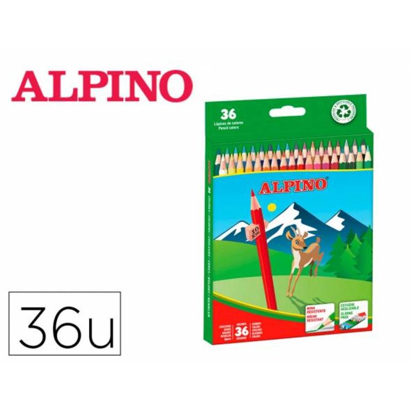 Lapices de colores alpino caja 36 unidades colores surtidos largos - AL010600