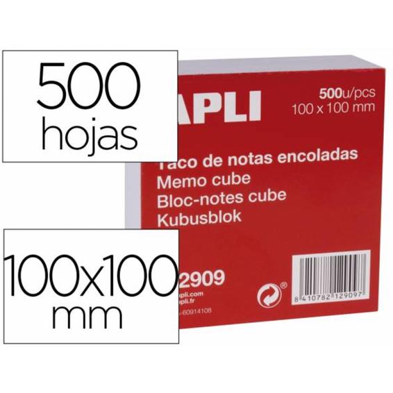 Taco papel apli encolado 100x100 mm blanco 500 hojas - 12909