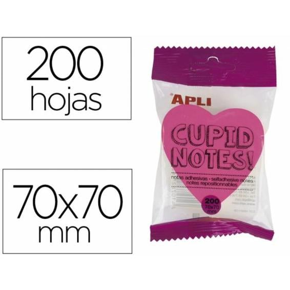 Bloc de notas adhesivas quita y pon apli 70x70 mm corazon 4 colores fluorescente con 200 hojas - 16277