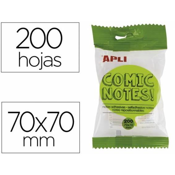 Bloc de notas adhesivas quita y pon apli 70x70 mm comic 4 colores fluorescente con 200 hojas - 16278