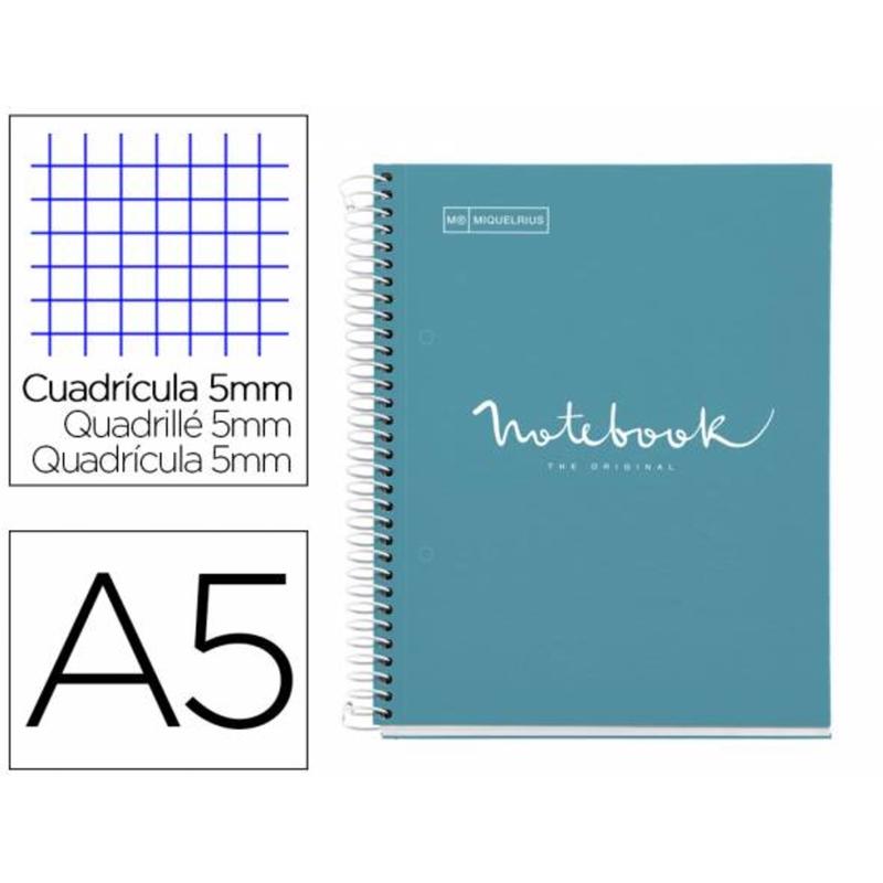 Cuaderno espiral miquelrius notebook 1 emotions tapa forrada din a5 microperforado 80 hojas 90g m2 cuadro 5 mm - MR46683