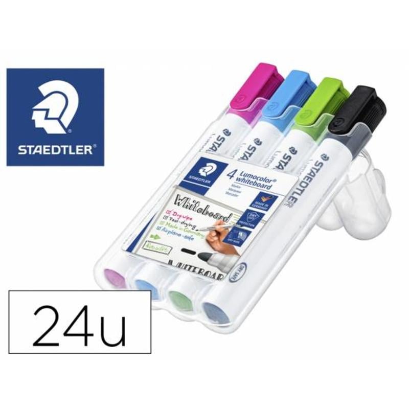 Rotulador staedtler lumocolor 351 para pizarra blanca punta redonda 2 mm recargable estuche 4 unidades colores - 351 WP4-1