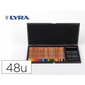 Lapices de colores lyra rembrandt polycolor 36 olores surtidos + 12 lapices de grafito en maletin de madera - L2004001