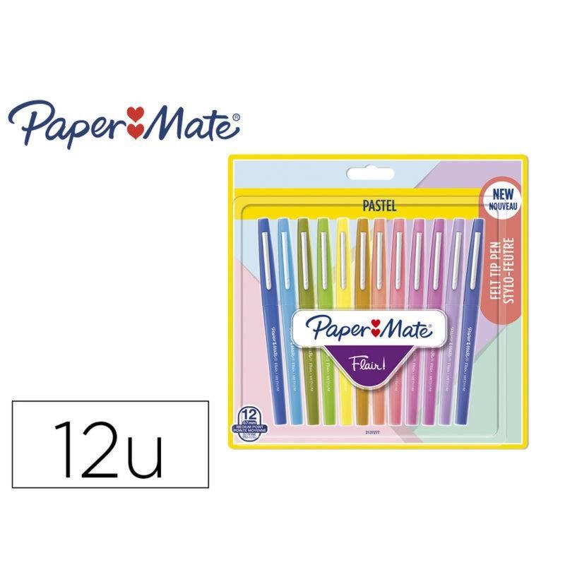 Rotulador paper mate flair pastel punta de fibra blister de 12 unidades colores surtidos - 2137277