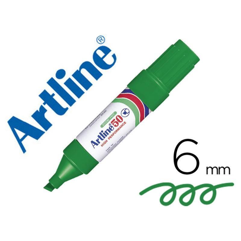 Rotulador artline marcador permanente ek-50 verde -punta biselada 6 mm -papel metal y cristal