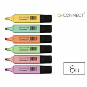 Rotulador q-connect fluorescente pastel punta biselada estuche de 6 unidades colores surtidos