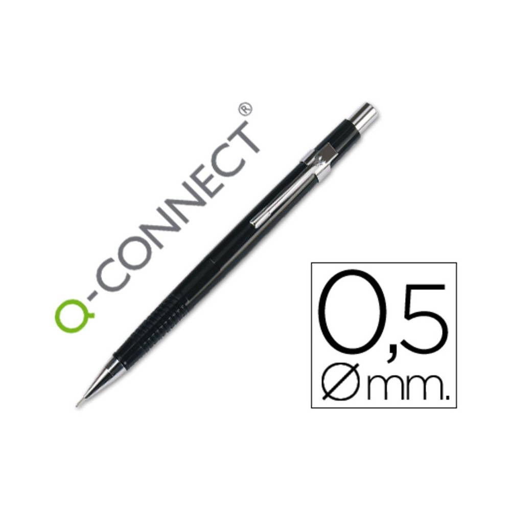 Portaminas q-connect 0,5 mm con tres minas cuerpo negro clip metalico