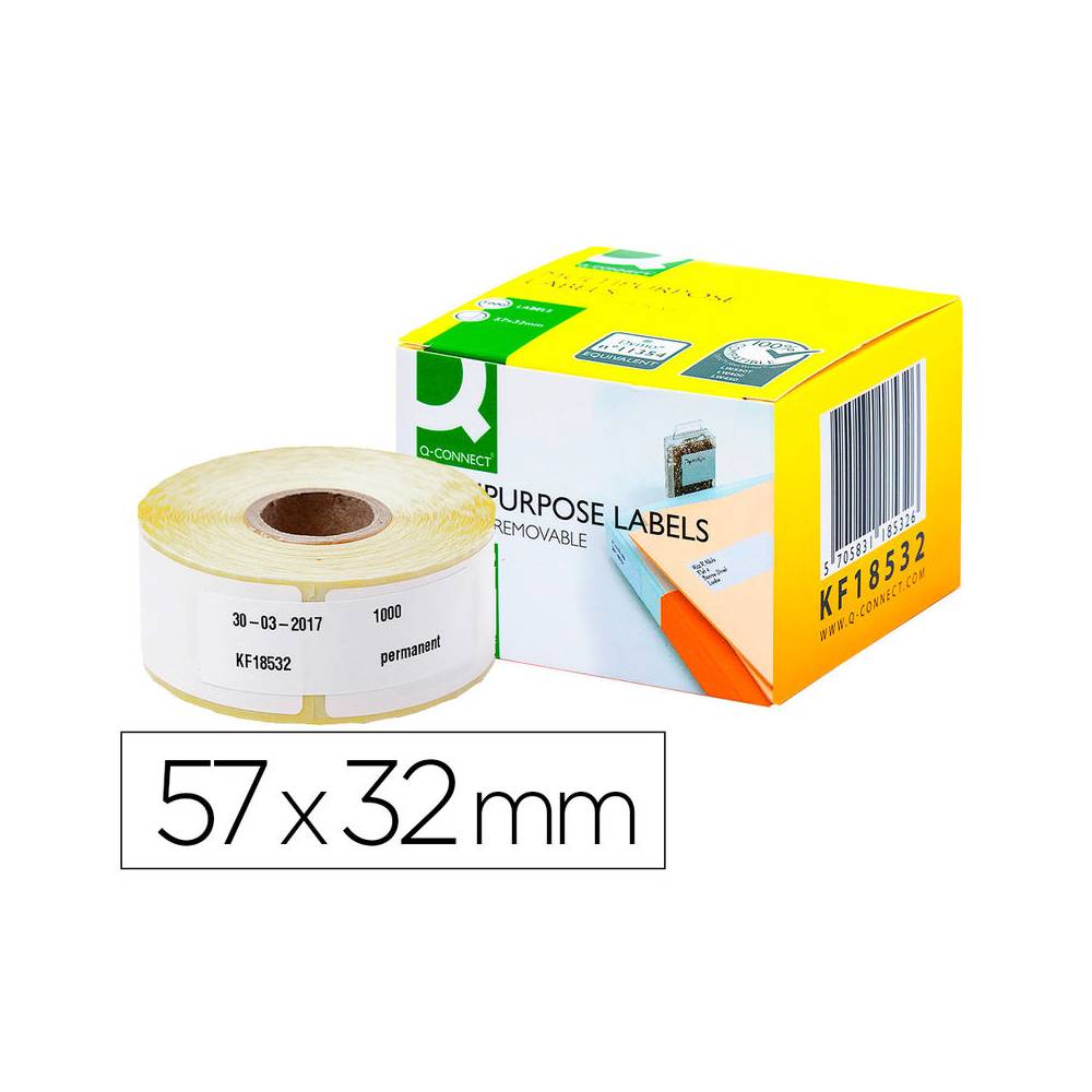 Etiqueta adhesiva removible q-connect kf18532 compatible dymo 11354 tamaño 57x32 mm caja con 1000 etiquetas