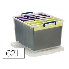 Organizador archivo 2000 apilable poliestireno transparente con tapa y asas 62 litros 700x440x285 mm
