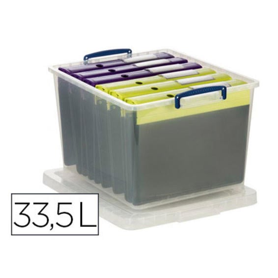 Organizador archivo 2000 apilable poliestireno transparente con tapa y asas 33,5 litros 465x383x285 mm