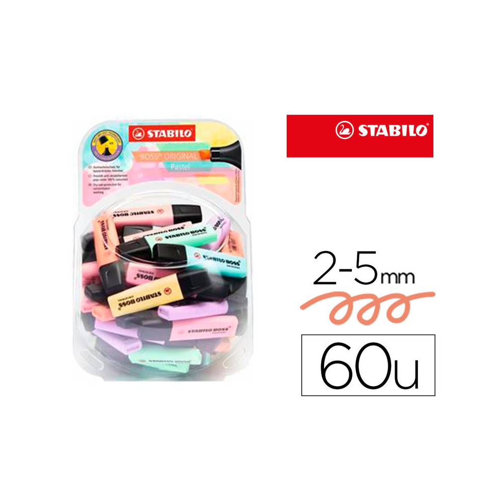 Rotulador stabilo boss fluorescente 70 pastel expositor bombonera de 60 unidades colores surtidos