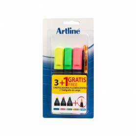 Rotulador artline fluorescente ek-660 blister de 3 unidades + 1 boligrafo serie 7000 sin cargo