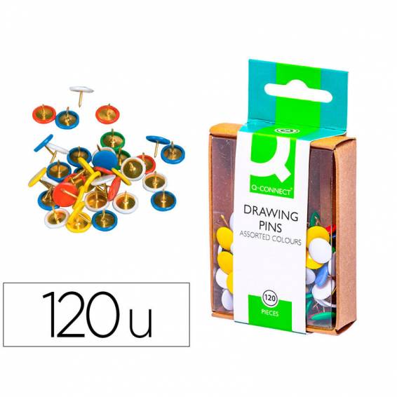 Chincheta q-connect colores surtidos caja de 120 unidades