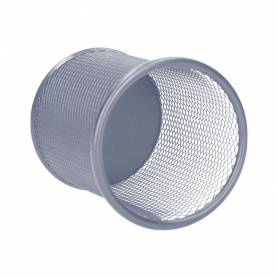 Cubilete portalapices q-connect rejilla metal diametro 86 mm altura 105 mm plata