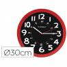 Reloj q-connect de pared plastico oficina redondo 30 cm color rojo y esfera color negro - KF11215