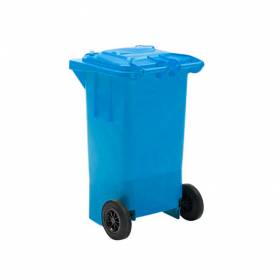 Papelera contenedor q-connect plastico azul para papel y carton 100l con tapa y ruedas 750x470x370 mm
