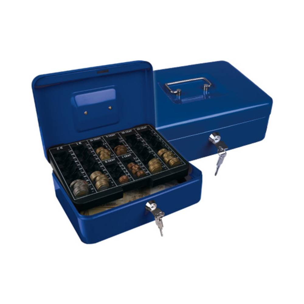 Caja caudales q-connect 10/ 250x180x90 mm azul con portamonedas