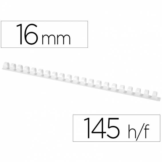 Canutillo q-connect redondo 16 mm plastico blanco capacidad 145 hojas caja de 50 unidades