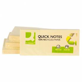 Bloc de notas adhesivas quita y pon q-connect 38x51 mm papel reciclado amarillo con 100 hojas