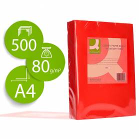 Papel color q-connect din a4 80gr rojo intenso paquete de 500 hojas