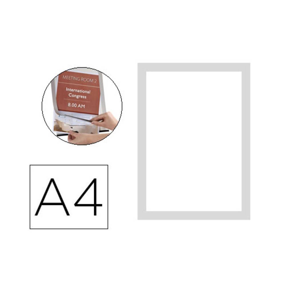 Marco porta anuncios q-connect magneto din a4 dorso adhesivo removible color plata pack de 2