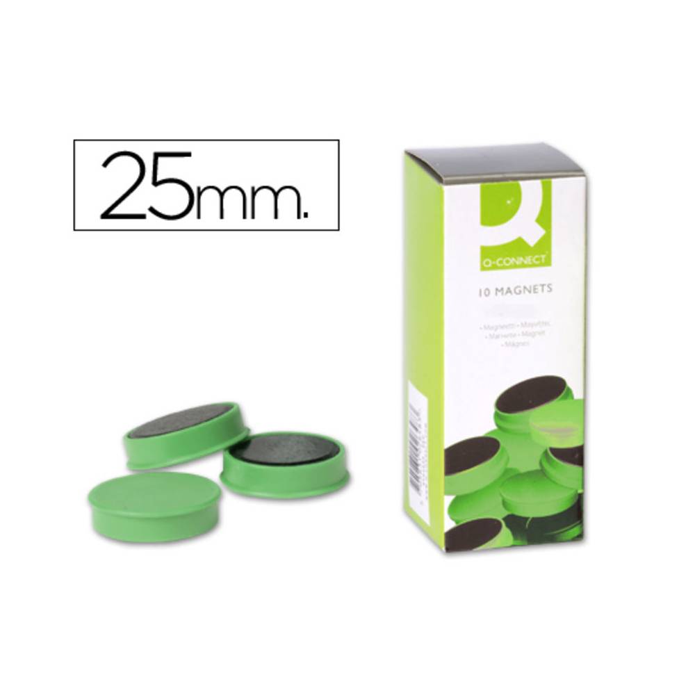 Imanes para sujecion q-connect ideal para pizarras magneticas25 mm verde caja de 10 unidades