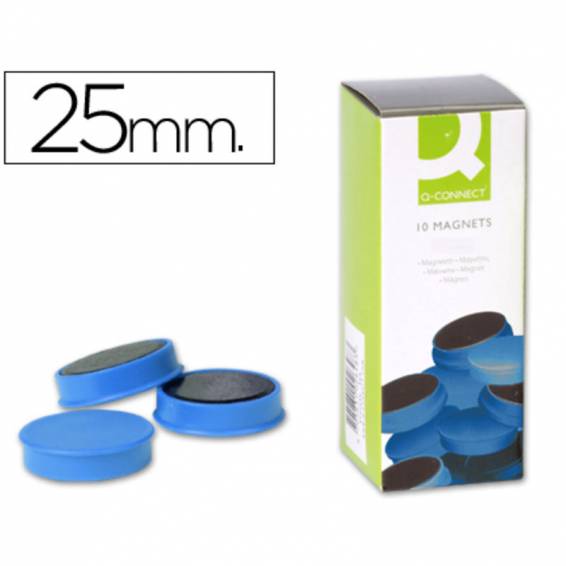 Imanes para sujecion q-connect ideal para pizarras magneticas25 mm azul caja de 10 unidades